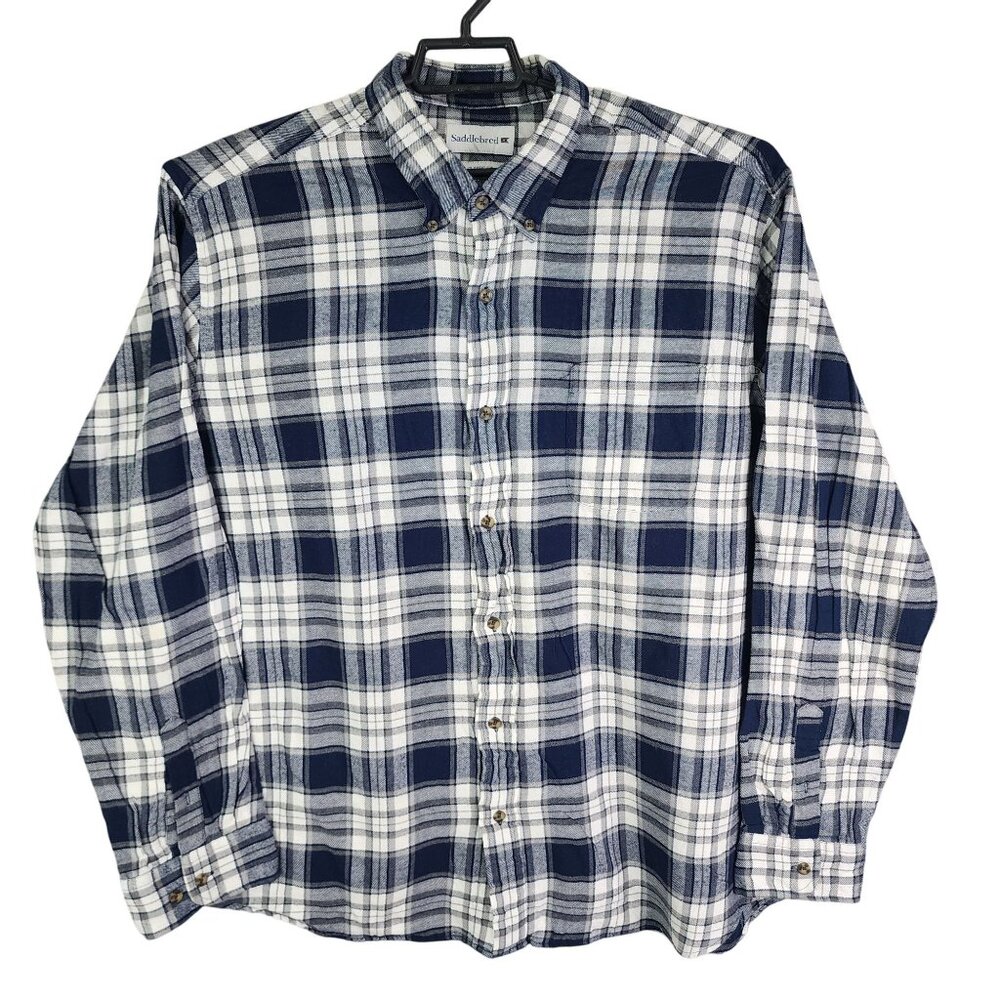 Mens Saddlebred Classic Fit Shirt Button Down Blue White Plaid Long Sleeve XXL
